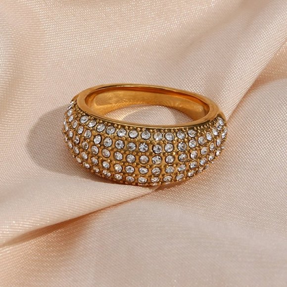 Luxury Micro Pave‎ Zircon Designer 18K Gold Plated Ring Stainless Steel - Picture 3 of 9